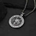 Viking Wolf Medal Necklace With Runes Jewelry for