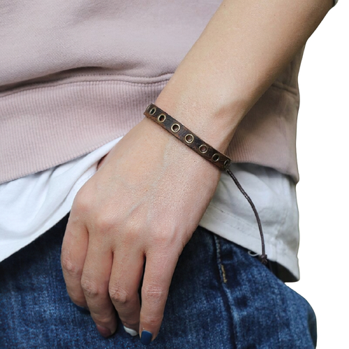 Brown Leather Bracelet / Adjustable Bangles for and