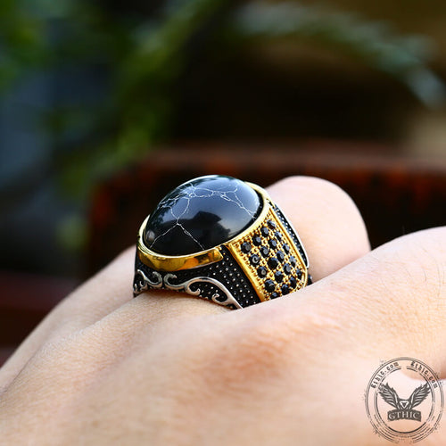 Black Stone Stainless Steel Gemstone Ring