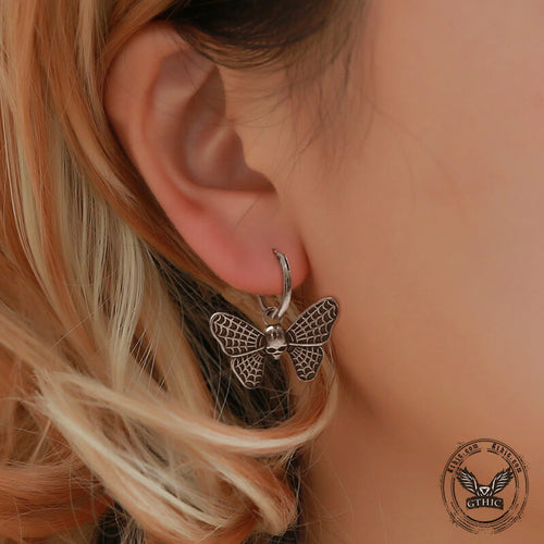 Butterfly Skull Stainless Steel Hoop Earrings