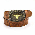 Embossed Bull Western Cowboy Pu Leather Belt