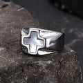 White Shell Cross Stainless Steel Ring