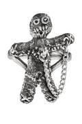 Voodoo Doll Pewter Ring With Safety Chain and Peg-pin