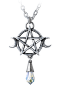 Wiccan Goddess Triple Moon Pendant With Crystal Drop