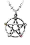 Wiccan Pentagram Pendant With Elemental Crystal Points
