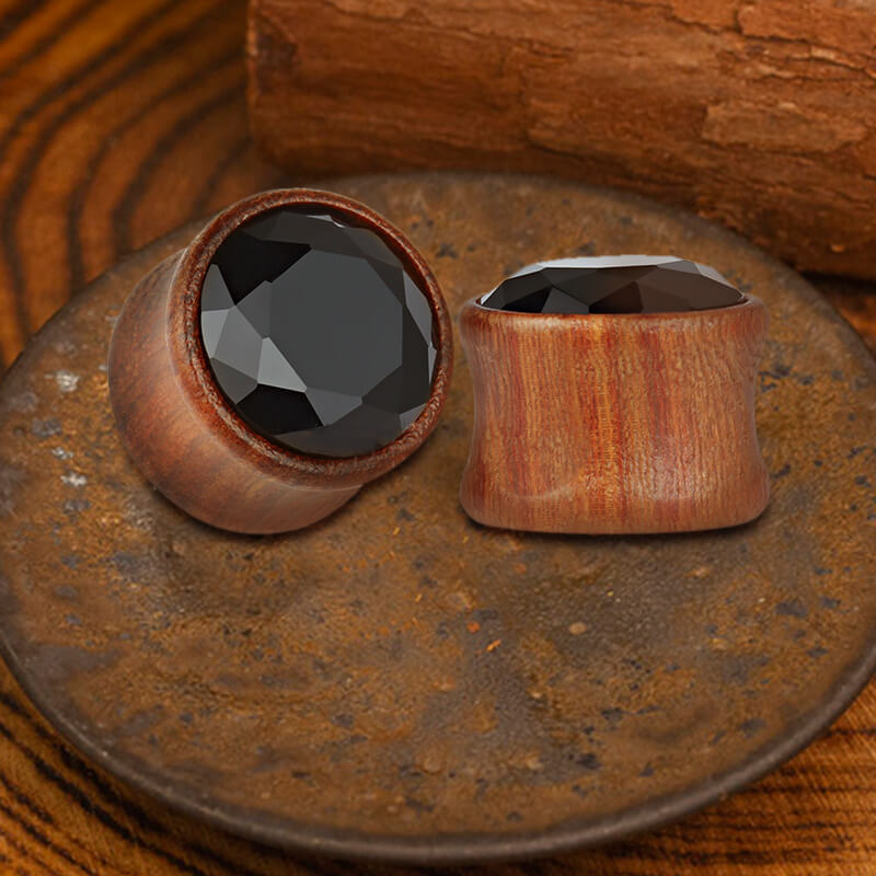 Wooden Inlaid Zircon Stone Ear Gauges